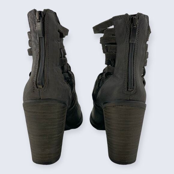 Free People Carrera Gray Leather Woven Crisscross Strappy Block Heel Boot 39 8.5 - Picture 4 of 12